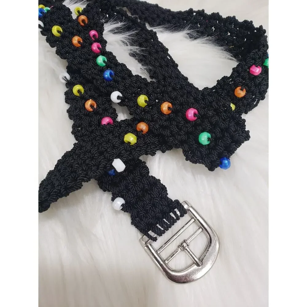 Vintage 80s Statement Belt Art‎ Teacher Emo Black Rainbow Beaded Punk 90s y2k